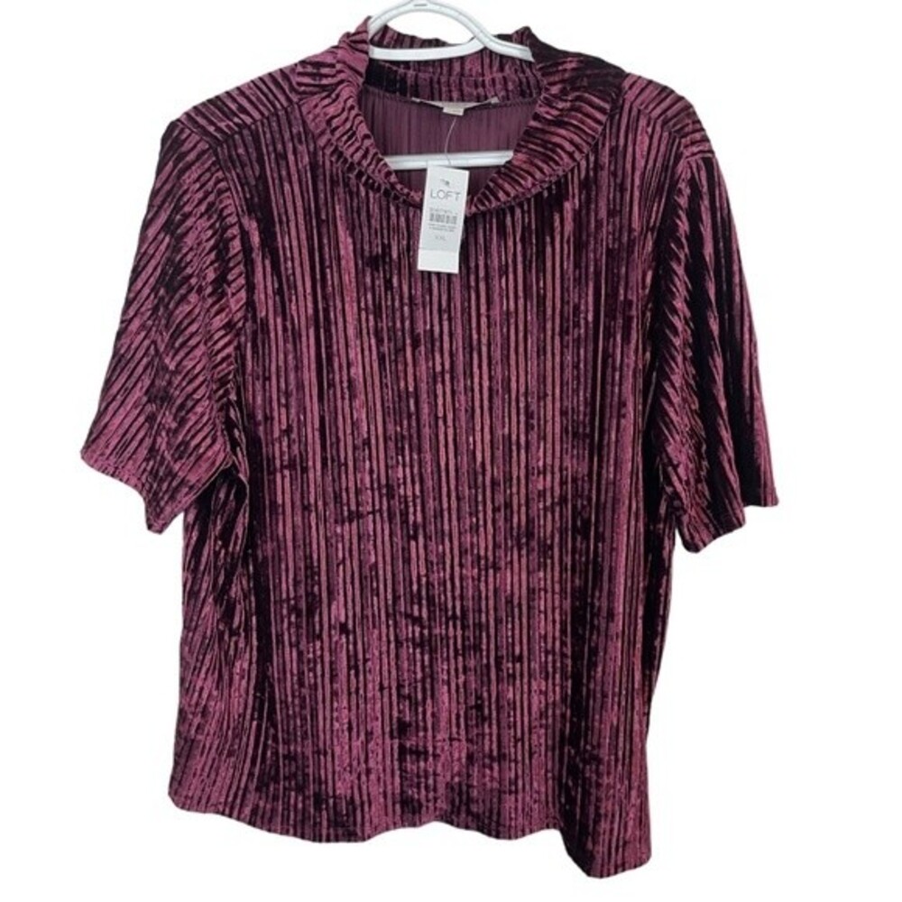🥑5/$25 NWT LOFT Velour Mock Neck Top Pleated Sz XXL Casual Formal Professional